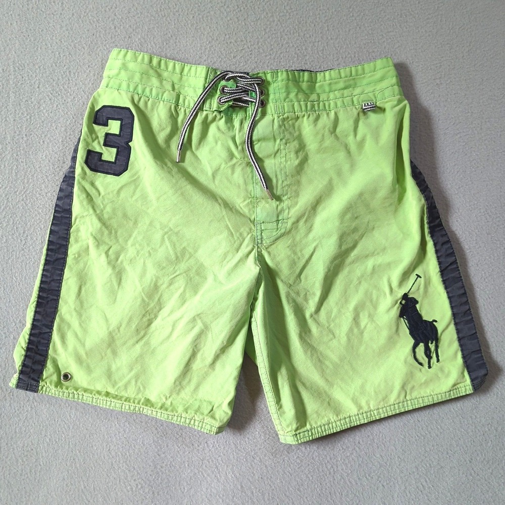 Polo Ralph Lauren Mens Big Pony Swim Trunks Lime Green Navy Blue Size Small S/P